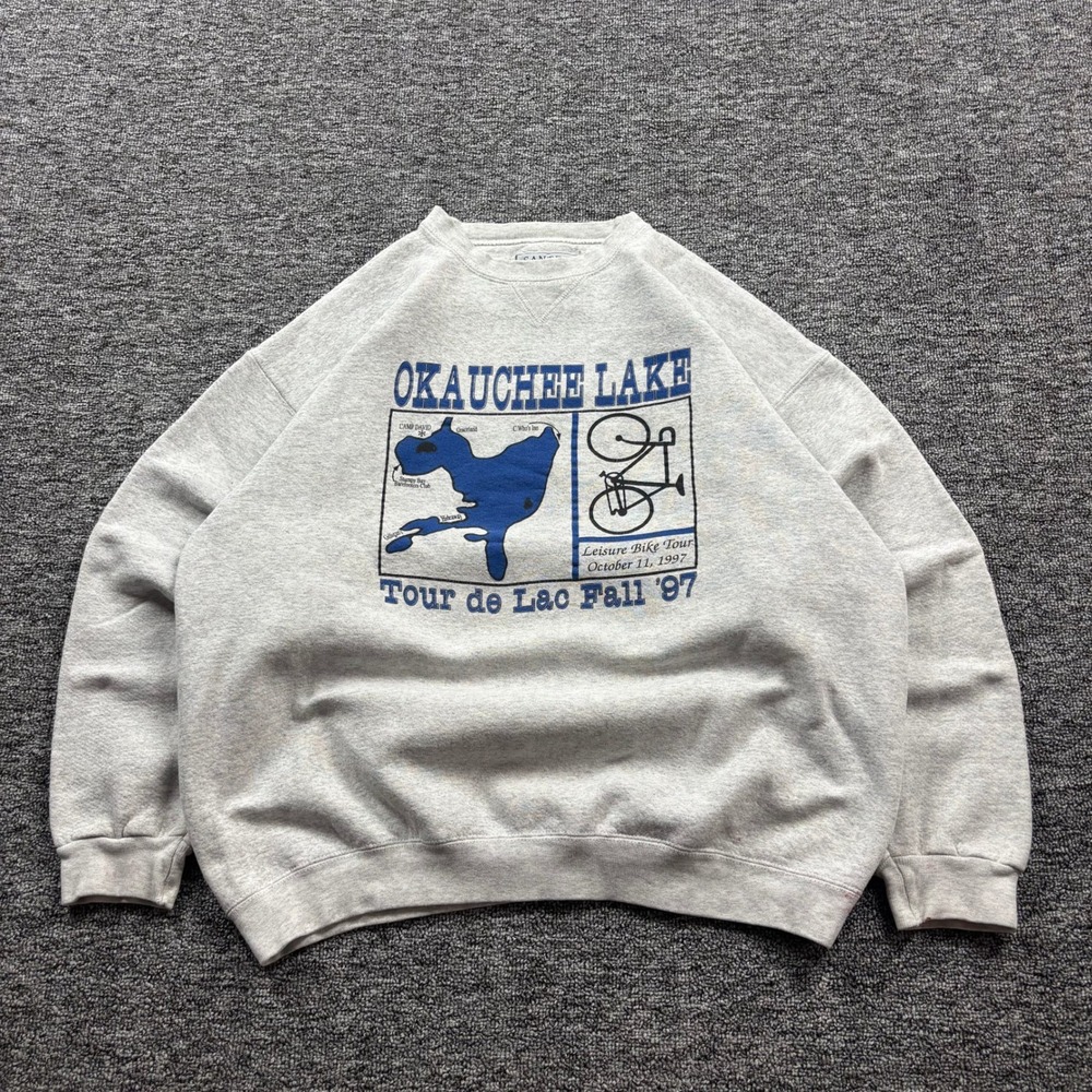 Vintage 1997 Santee Okauchee Lake Tour De Lac Grey Crewneck Sweater Size Large